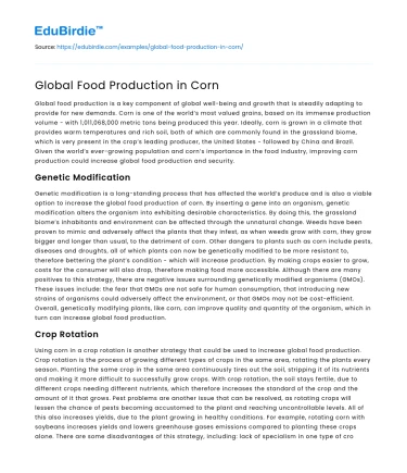 Global Food Production in Corn