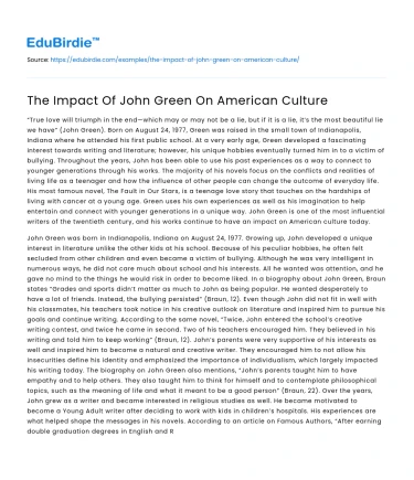 The Impact Of John Green On American Culture