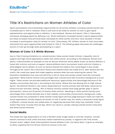 Title IX’s Restrictions on Women Athletes of Color