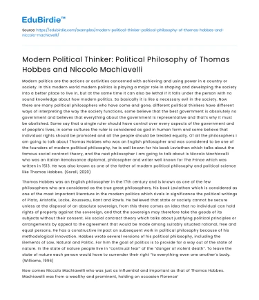 Political Philosophy of Hobbes and Machiavelli