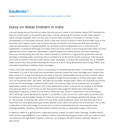 Essay on Water Problem in India
