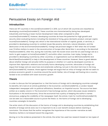 Persuasive Essay on Foreign Aid