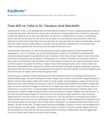 Free Will vs. Fate in Dr. Faustus and Macbeth