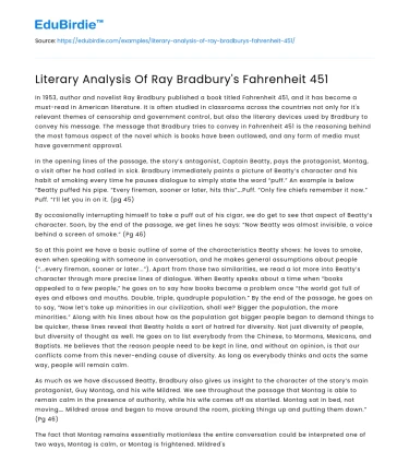Literary Analysis Of Ray Bradbury’s Fahrenheit 451