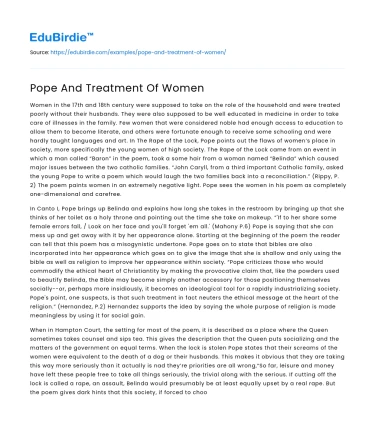 Pope And Treatment Of Women