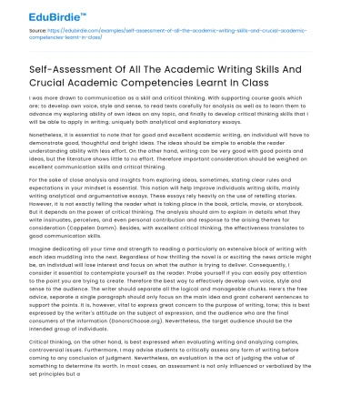 Academic Writing Skills and Competencies Self-Assessment