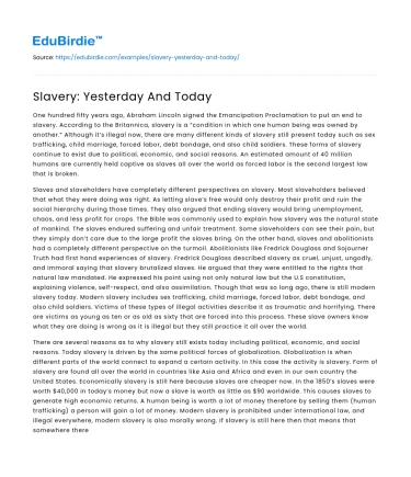 Slavery: Yesterday And Today