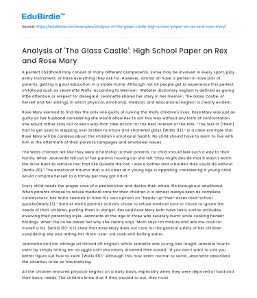 Analysis of ‘The Glass Castle’: High School Paper on Rex and Rose Mary