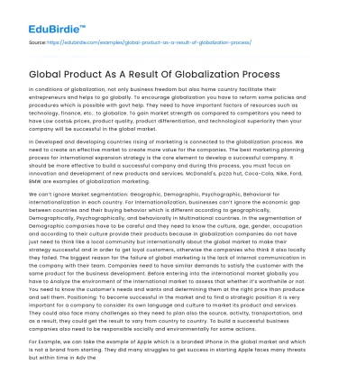 Global Product As A Result Of Globalization Process