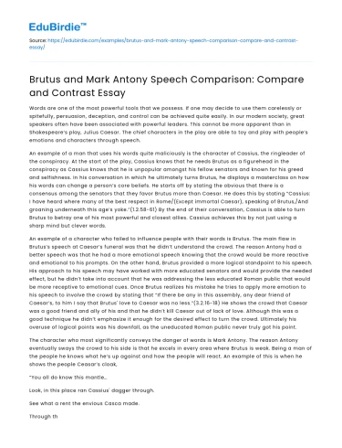 Brutus and Mark Antony Speech Comparison: Compare and Contrast Essay