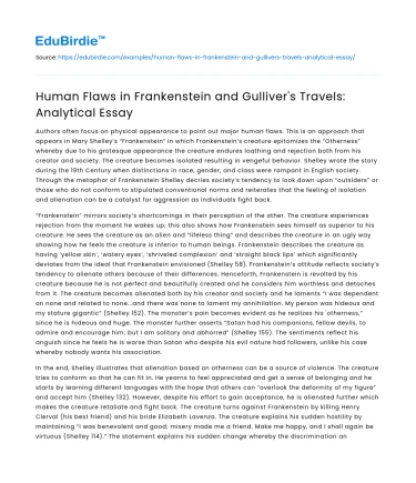 Human Flaws in Frankenstein and Gulliver’s Travels: Analytical Essay