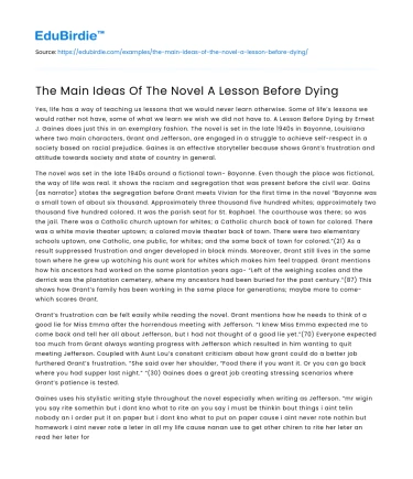 The Main Ideas Of The Novel A Lesson Before Dying