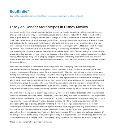 Essay on Gender Stereotypes in Disney Movies