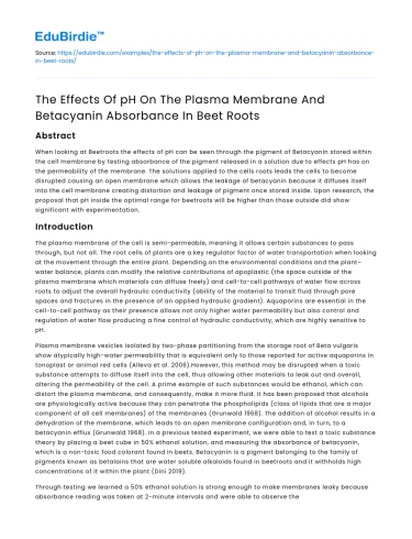 Impact of pH on Plasma Membrane & Betacyanin Absorbance in Beet Roots