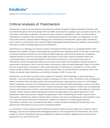 Critical Analysis of Thatcherism