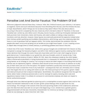 Paradise Lost And Doctor Faustus: The Problem Of Evil