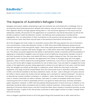 The Aspects of Australia’s Refugee Crisis