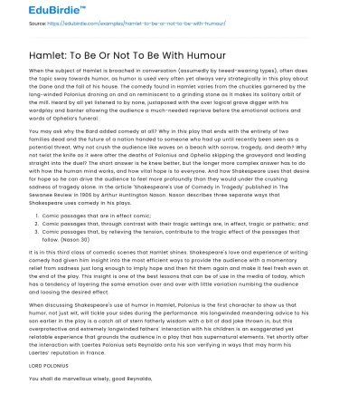 Hamlet: To Be Or Not To Be With Humour