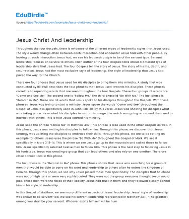Jesus Christ And Leadership