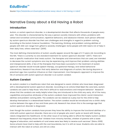 Narrative Essay about a Kid Having a Robot