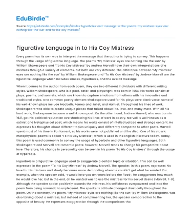 Figurative Language in to His Coy Mistress