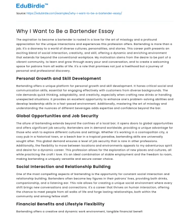 Why I Want to Be a Bartender Essay