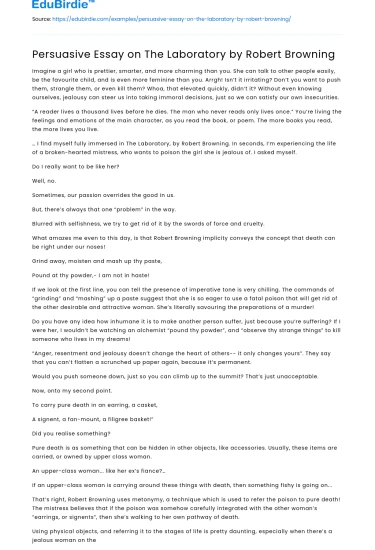 The Complexity of Revenge in Browning’s “The Laboratory”