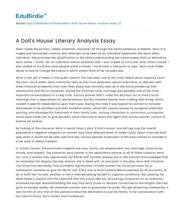 A Doll’s House’ Literary Analysis Essay