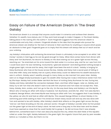 Essay on Failure of the American Dream in ‘The Great Gatsby’