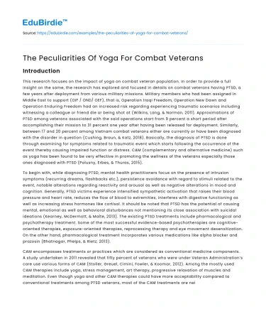 The Peculiarities Of Yoga For Combat Veterans