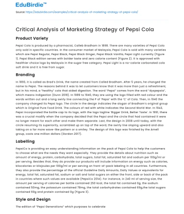Critical Analysis of Marketing Strategy of Pepsi Cola