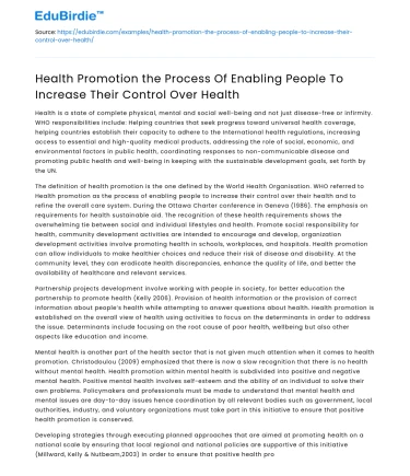 Empowering People for Health: Health Promotion Process