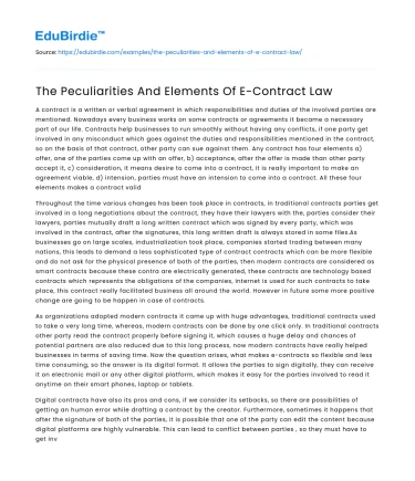 The Dynamics of E-Contractual Frameworks