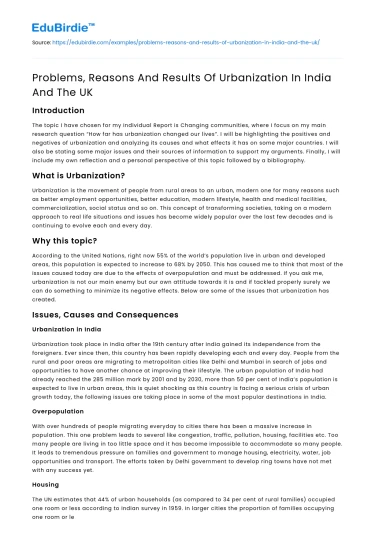 Problems, Reasons And Results Of Urbanization In India And The UK