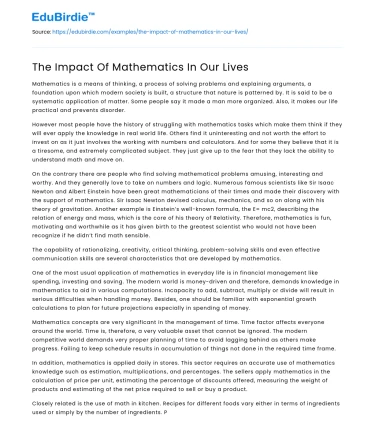 The Impact Of Mathematics In Our Lives