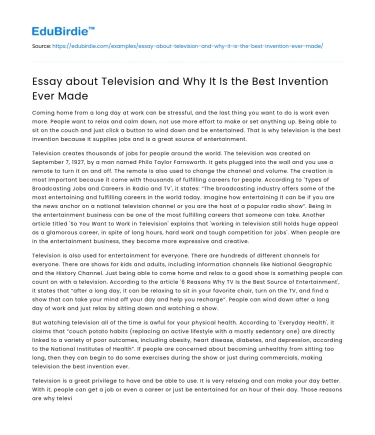 Essay about Television and Why It Is the Best Invention Ever Made