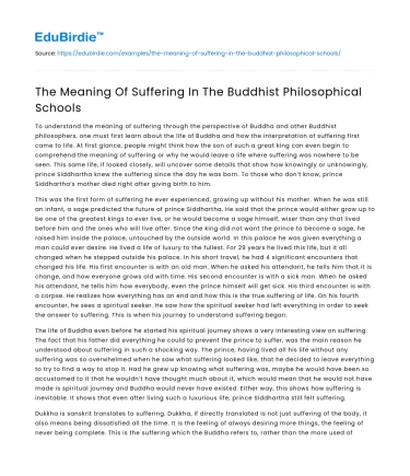 The Meaning Of Suffering In The Buddhist Philosophical Schools