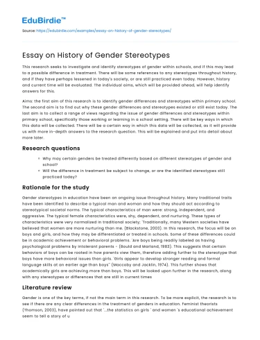 Essay on History of Gender Stereotypes