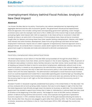 Unemployment History behind Fiscal Policies: Analysis of New Deal Impact