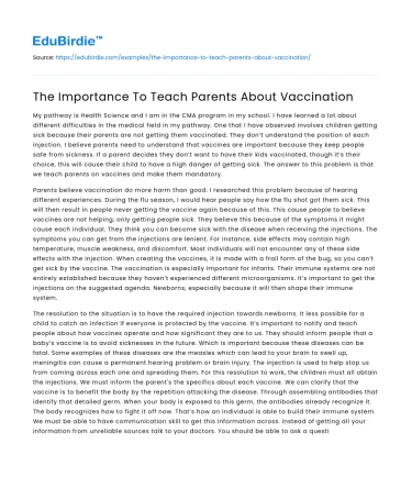 The Importance To Teach Parents About Vaccination