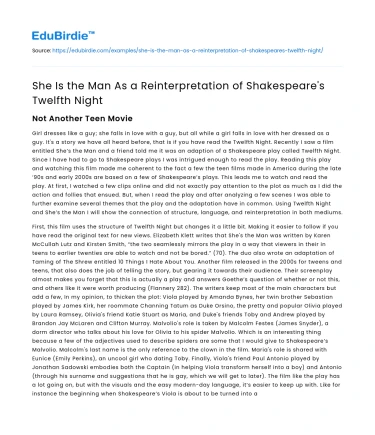 She Is the Man As a Reinterpretation of Shakespeare’s Twelfth Night