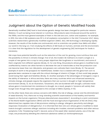 Judgment about the Option of Genetic Modified Foods