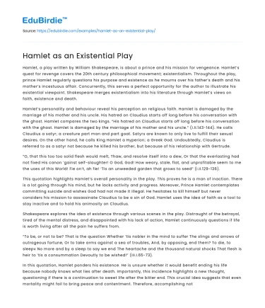 Hamlet as an Existential Play