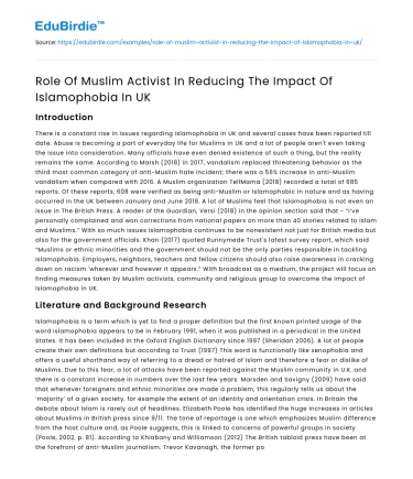 Role Of Muslim Activist In Reducing The Impact Of Islamophobia In UK