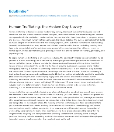 Human Trafficking: The Modern Day Slavery