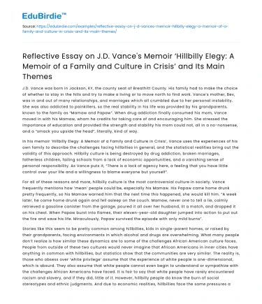 Analysis of JD Vance’s ‘Hillbilly Elegy’ Themes