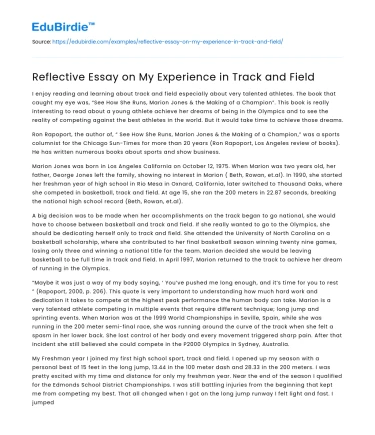 Reflective Essay on My Experience in Track and Field
