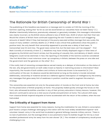 The Rationale for British Censorship of World War I