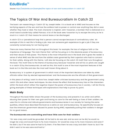 The Topics Of War And Bureaucratism In Catch 22