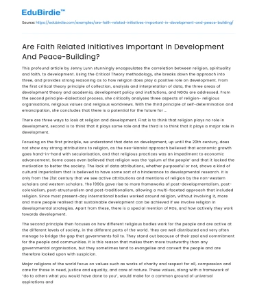 Are Faith Related Initiatives Important In Development And Peace-Building?